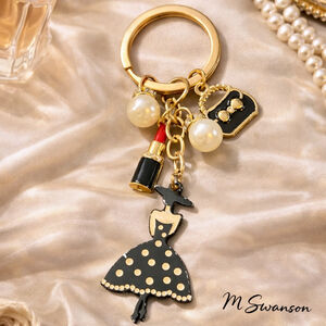 NEW Elegant lady silhouette fashion motifs bag charm in Gold Pearl Black Red NWT